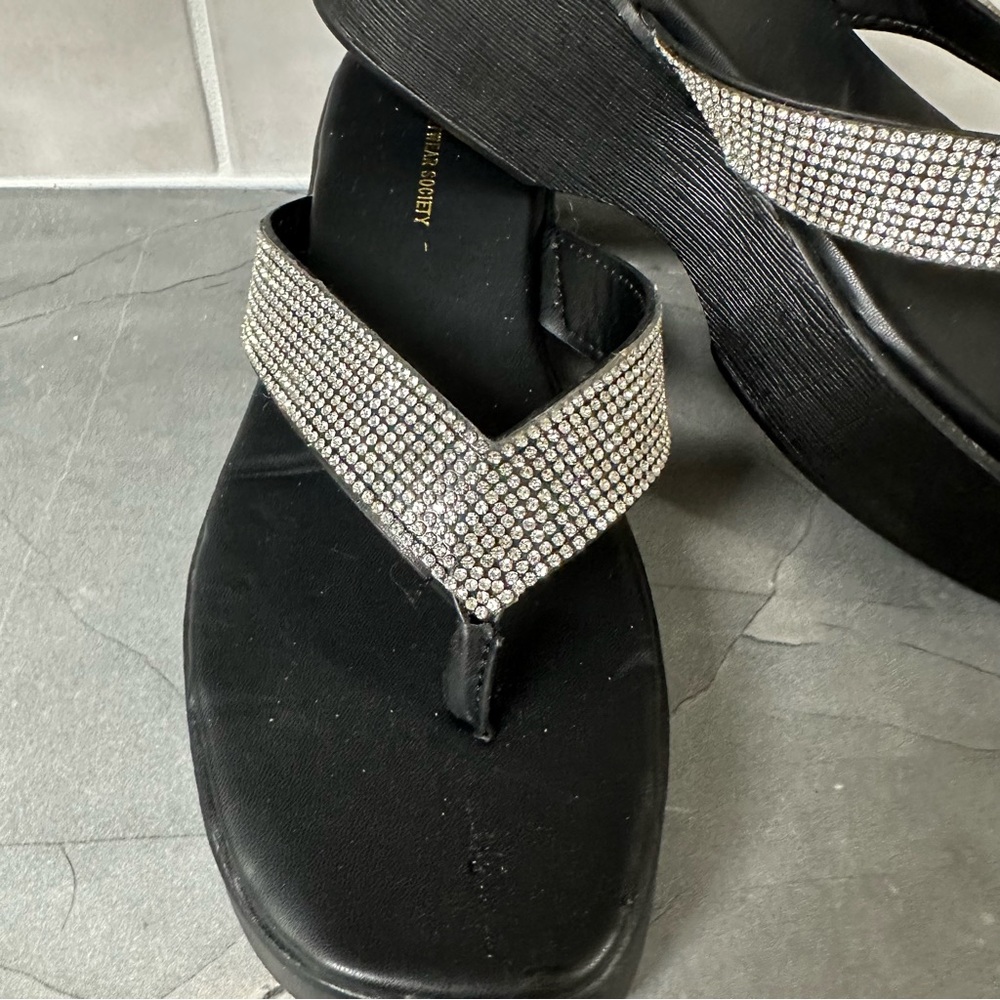 Black Rhinestone Embellished Platform Sandals 7 - Picture 7 of 7